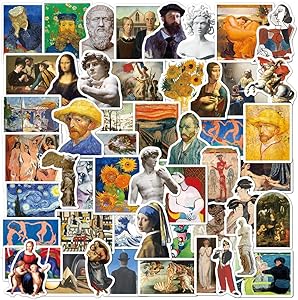 52 Pcs Oil Painting Stickers| Famous Paintings and Sculptures Waterproof Vinyl Stickers for Water Bottles Bicycle Laptop Refrigerator Luggage Computer Mobile Phone Skateboard Bike Decals