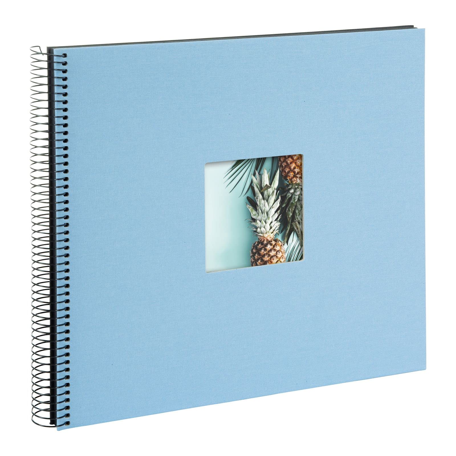 goldbuch Bella Vista 25 629 Spiral Album Sky Blue Photo Book 35 x 30 x 2.8 cm Photo Album 40 Black Pages Picture Album Cover Linen Photo Album with Window Cut-Out Photo Book Sky Blue
