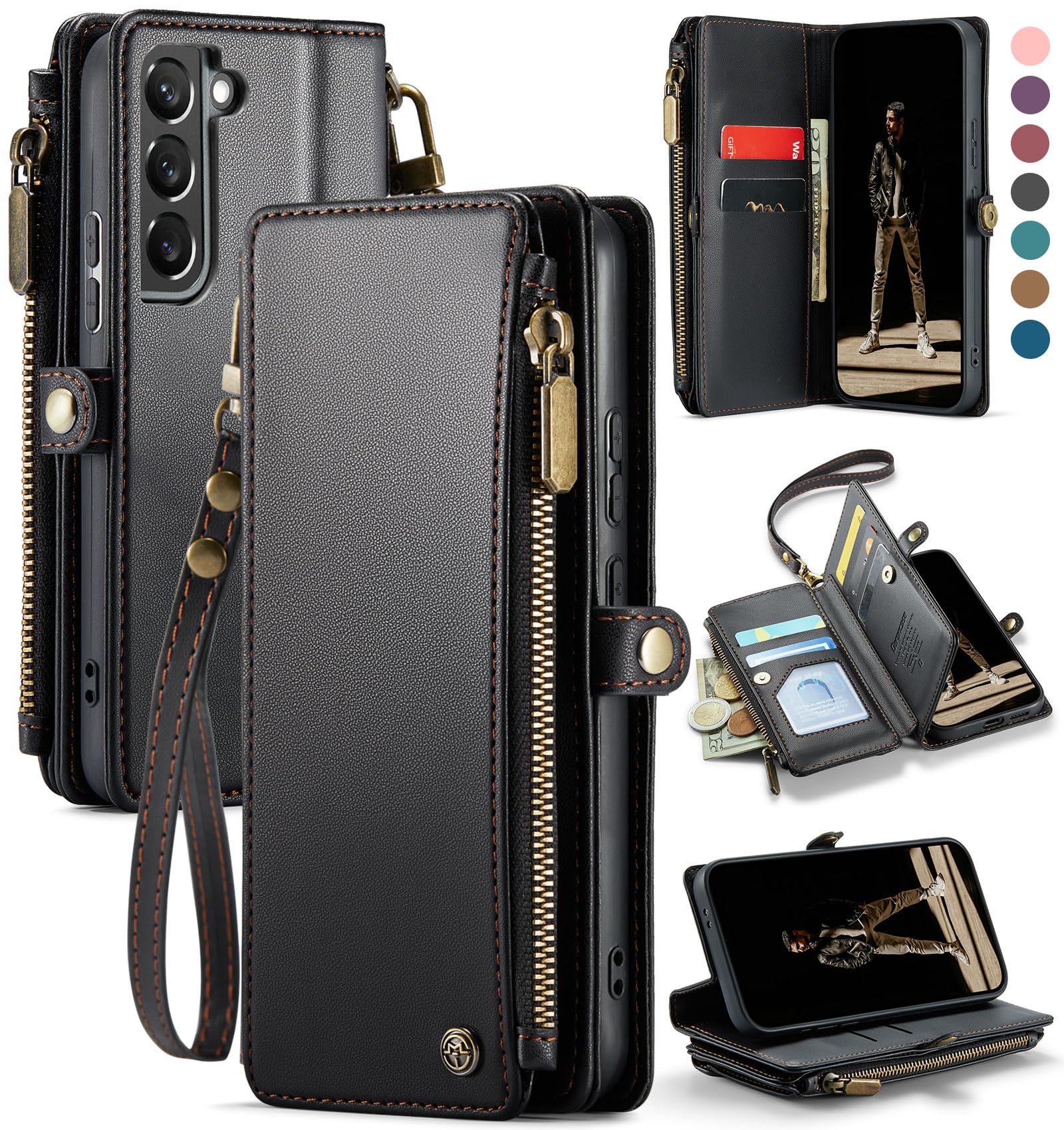 Photo 1 of **MISSING PARTS - Missing the strap**
Defencase Compatible with Samsung Galaxy S22 5G Case Wallet with RFID Blocking Card Holder for Women Men, PU Leather Magnetic Snap Flip Zipper Strap Wallet Phone Case Fit for Galaxy S22 5G 6.1", Black