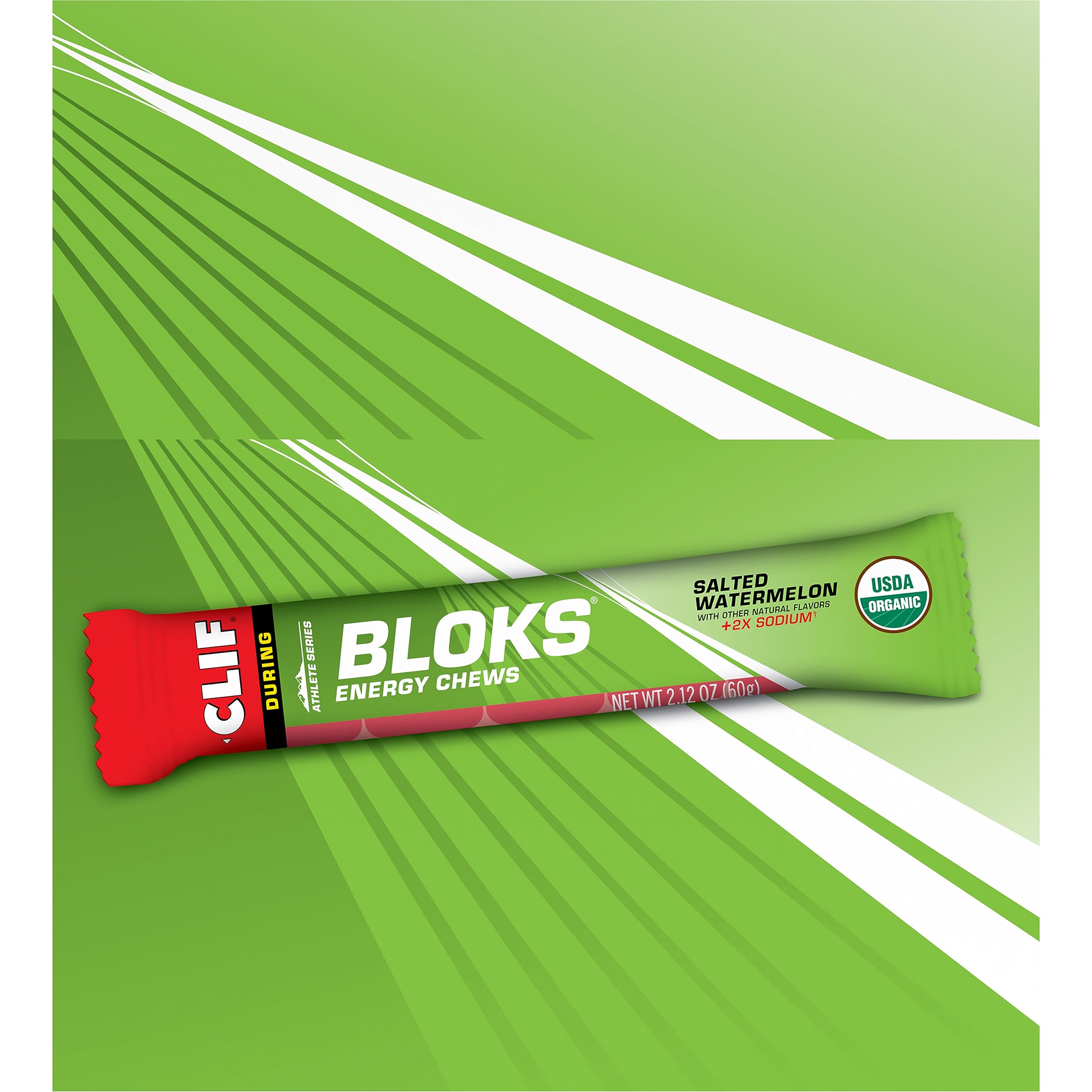 Clif Bloks Salted Watermelon Flavor with 2X Sodium - Energy Chews - Non-GMO - Plant Based - Fast Fuel for Cycling and Running - Quick Carbohydrates and Electrolytes - 2.12 oz. (18 Count)