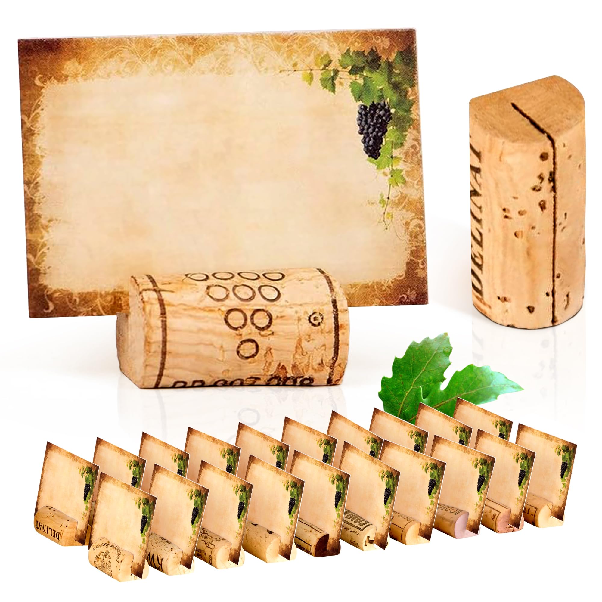 Kork-Deko 20 White Wine Cork Name Card Holders with Blank Cards for Weddings, Birthdays, Parties & Other Celebrations
