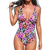 CUPSHE Women's One Piece Swimsuit Deep V Neck Keyhole Cutout O Ring Textured Bathing Suit