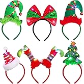 Elcoho 6 Pack Christmas LED Headbands Holiday Light Up Costume Headband Reindeer Christmas Bow Elf Costumes Hair Bands for Christmas Party Costumes Favor