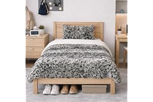 Grey Leopard Print Faux Fur Duvet Cover Twin, 2 Pcs Fluffy Shaggy Bedding Set, Aesthetic Dorm Room Decor for Girls/Teens, Ult