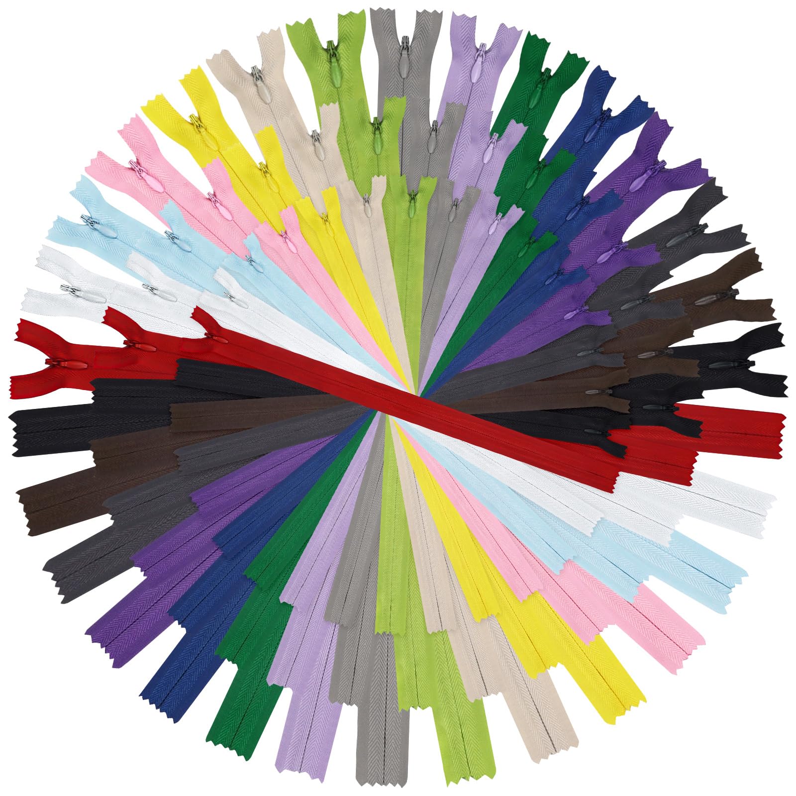 DOITEM 45pcs 20cm/8Inch 30cm/12Inch 40cm/16Inch Invisible Multicolor Nylon Coil Zippers for Sewing and Crafts 15 Colors (DT1028EU)