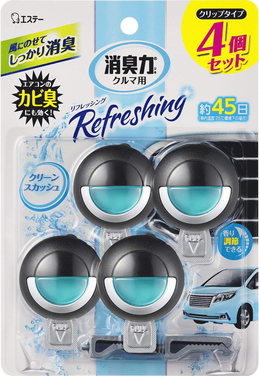 Amazon クルマの消臭力 クリップタイプ 車用 クリーンスカッシュ 3 2ml 4個セット 車 消臭剤 消臭 芳香剤 消臭力 クリップ型