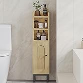 Hzuaneri Bathroom Storage Cabinet, Small Corner Floor Cabinet with Door and Shelves, Narrow Toilet Paper Holder, Bathroom Organizer with Adjustable Shelf, for Small Spaces, Yellow BC08202B