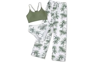 NECIOUS Girls Swimsuit, 3 Piece Bikini Bathing Suit Tropical Floral Swimwear with Cover Up Pants 7-16Y