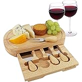 Cheese Board Set by StarBlue - with 4 Knives and Slide Out Drawer | Large Oak Wooden Cheese and Platter Cutting Serving Plate Tray | Best for Housewarming and Birthday Gift
