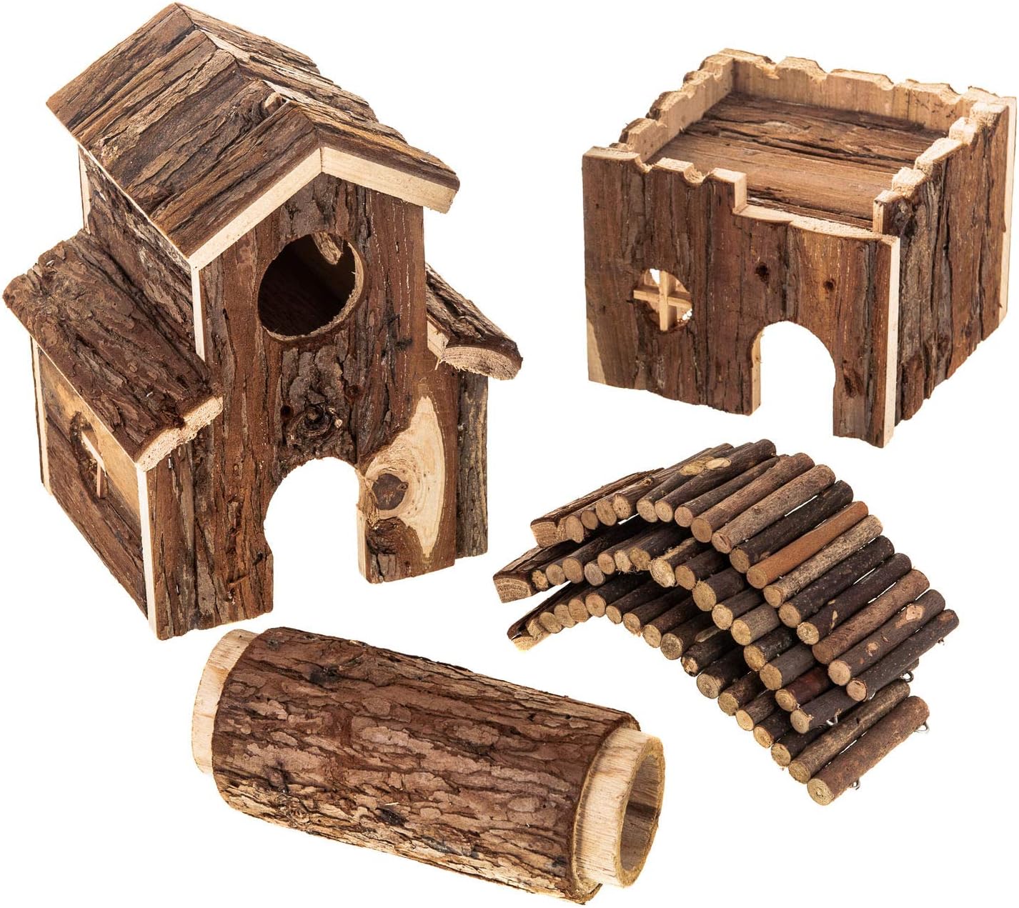LIVIVO ® Natural Wooden Hamster Mouse Gerbil Playground Rats Pets Toys Play House Tunnel, brown - Image 3