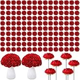 Thiccywoov 400 Pcs Flowers Long Stem Artificial Rose Bulk, 3.2 Inches Silk Rose Head Flowers Fake for Wedding Bridal Bouquet Independence Day Home Floral DIY Centerpieces Party Decoration (Red)