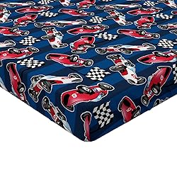 Ambesonne Cars Fitted Sheet, Vintage Racing Cars on