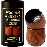 Charred Wooden Bourbon Whiskey Drinking Glasses – Oak Whiskey Tumbler Set of 2 | Bourbon Gifts for Men, Husband, Dad or Brother | Unique Wooden Whiskey Cups (10 oz) | Premium Bourbon Gift Set