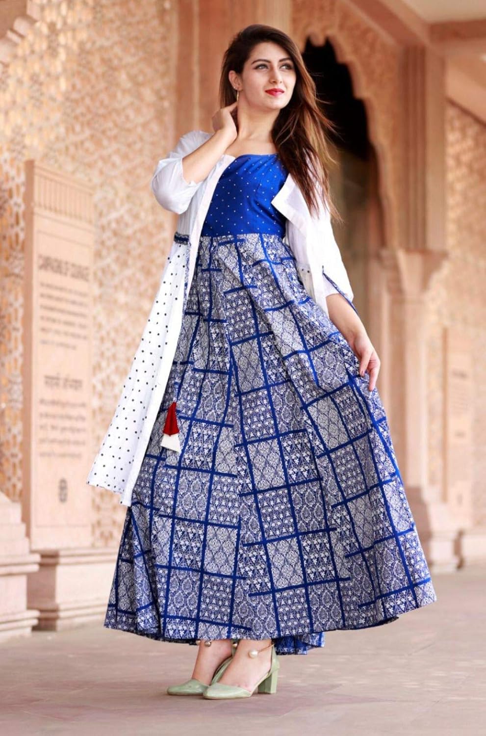 long anarkali kurta with shrug
