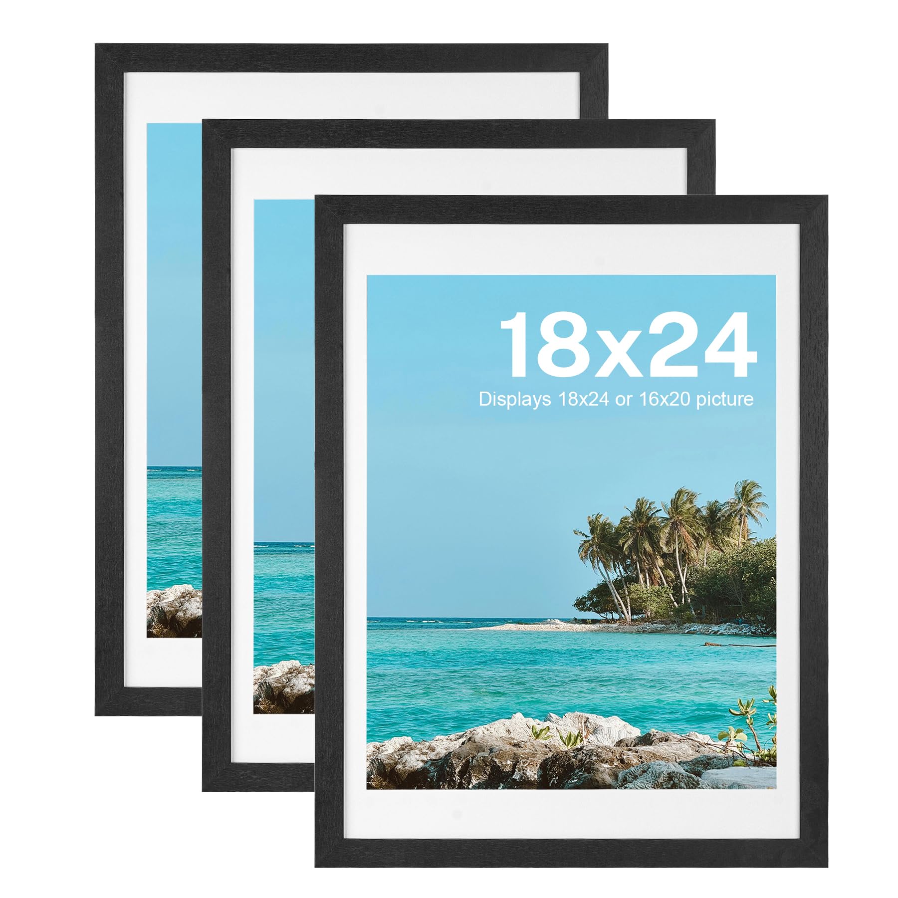 HOUSE DAY Poster Frames 18 x 24 MDF Wood and Polished Plexiglass 18x24 Frame for Horizontal or Vertical Wall Mounting 18 x 24 Poster Frame 18x24 Poster Frame Black Frames for Large Size Picture 3 Pack