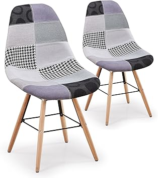 Mobilier Deco Lot De 4 Chaises Scandinave Patchwork Amazon Fr