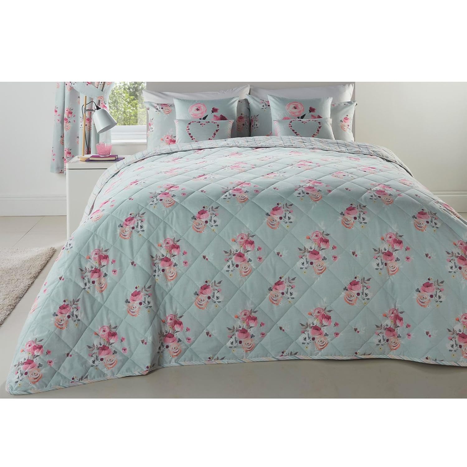 Just Contempo Country Floral Quilted Bedspread, PolyesterCotton, Duck