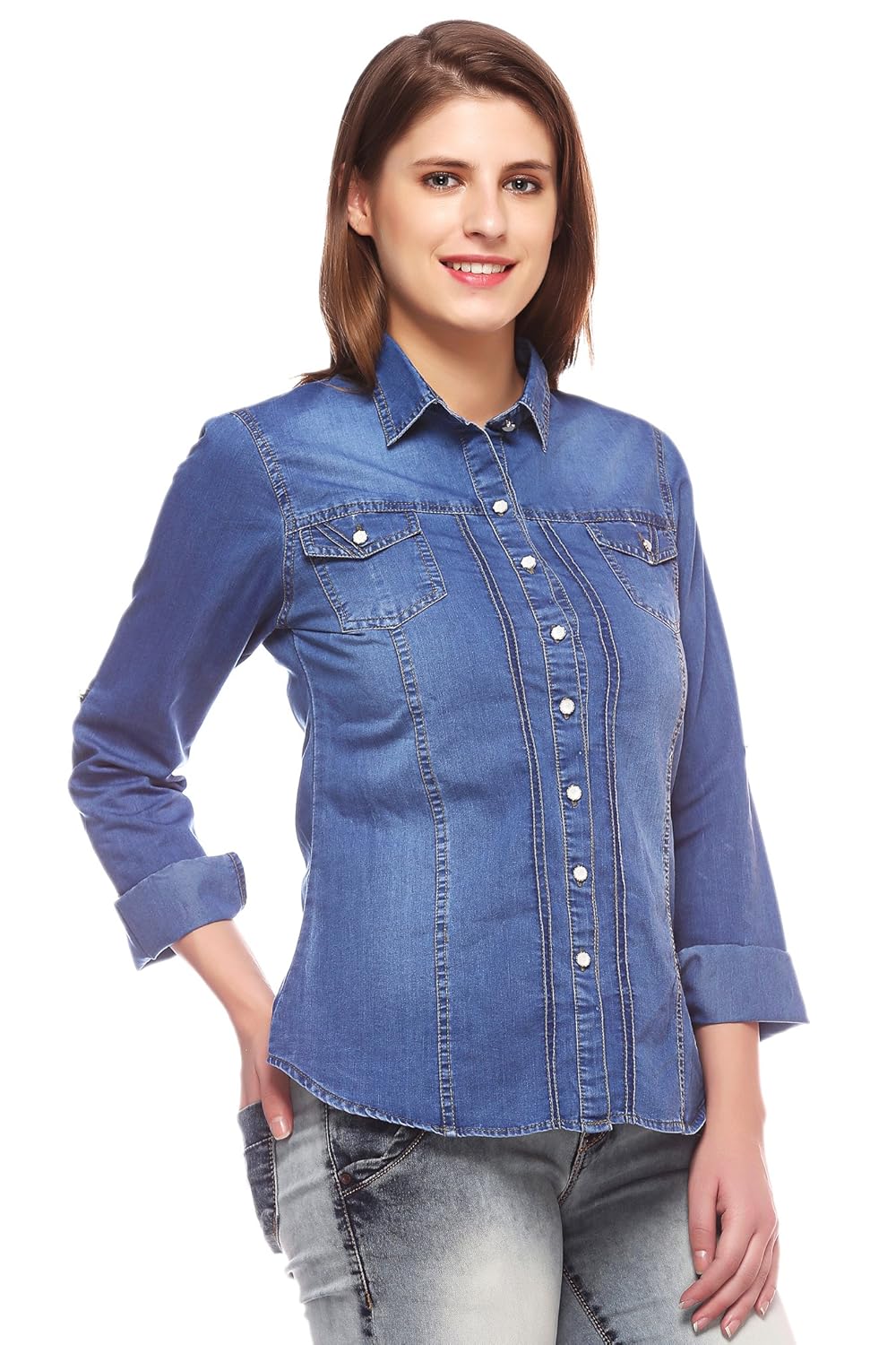 slim fit denim shirt womens