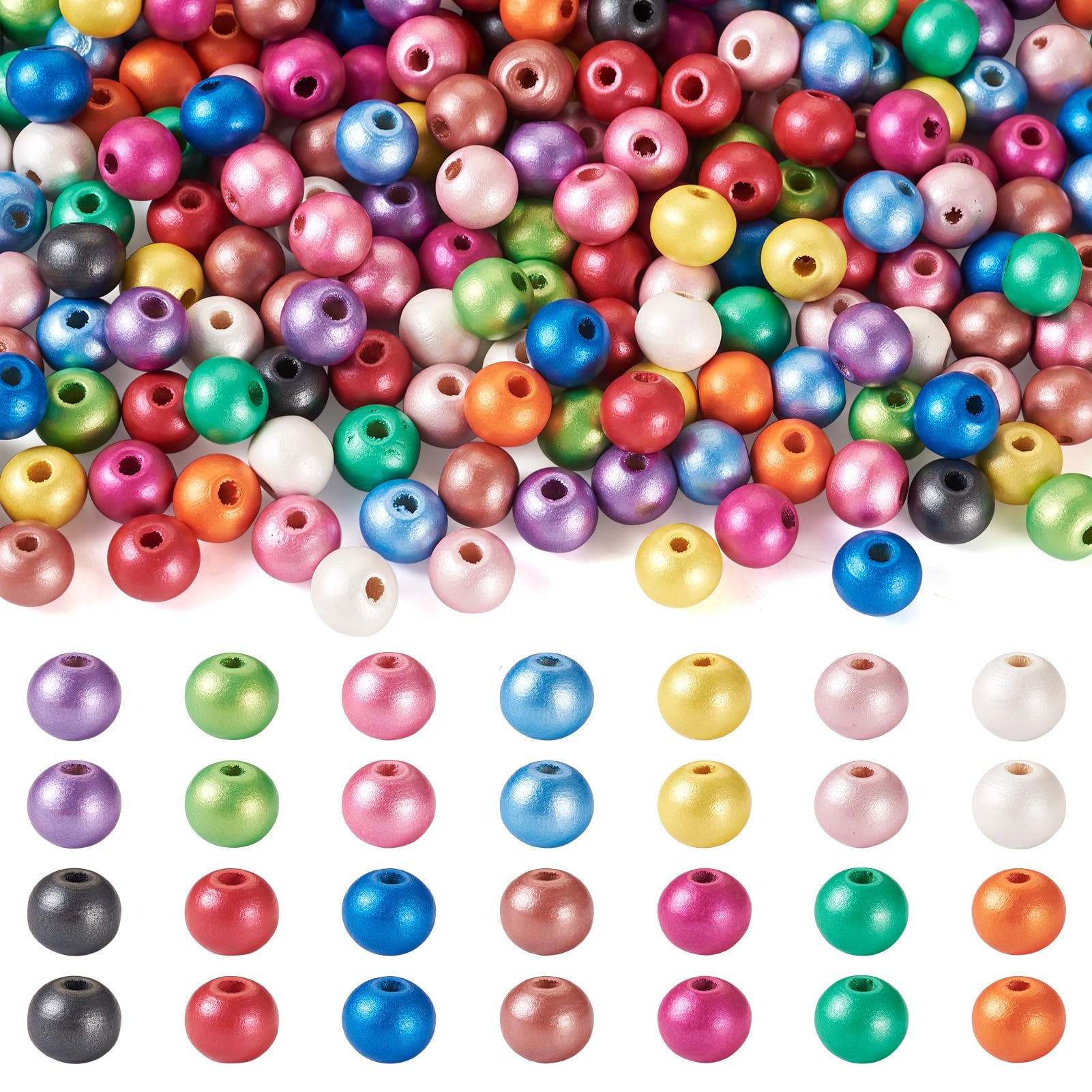 PandaHall 280pcs Colorful Wooden Beads 10mm Wood Round Ball Spacer Loose Beads Bulk for Macrame Garland Crafts DIY Jewelry Making, Hole:3mm