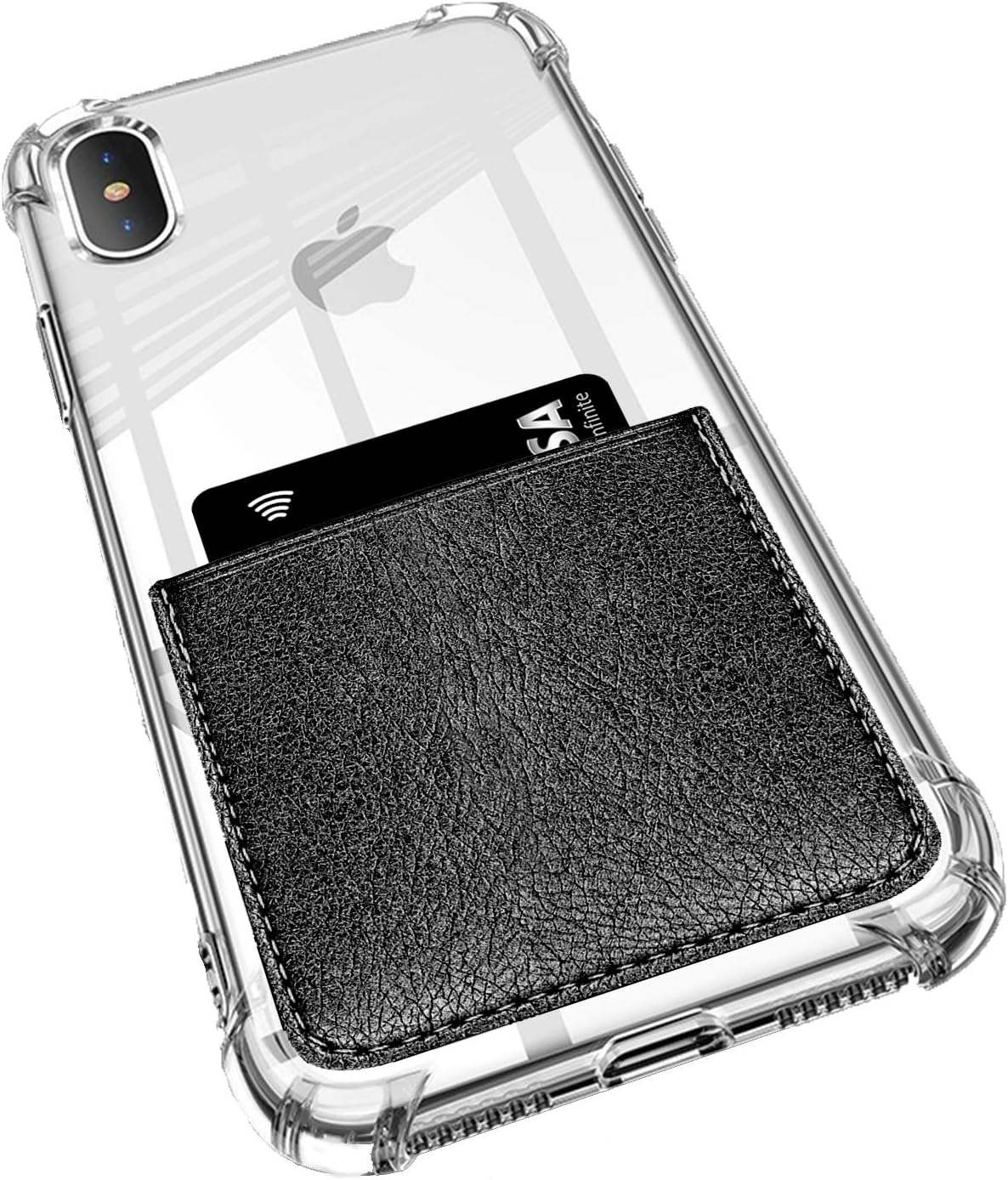 ANHONG iPhone X/XS Clear Case with Leather Card Holder, [Slim Fit] Protective Soft TPU Shockproof Case with Vegan Leather Card Holder for iPhone X （2017）/ iPhone Xs (2018) (Black)