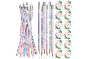 InkShine Unicorn Party Favors Unicorns Pencils and Erasers 72Pcs Cartoon Wooden Pencils Erasers and for Birthday Party Favors Reward School Supplies Parties Bag Fillers Christmas Gift(Unicorn)