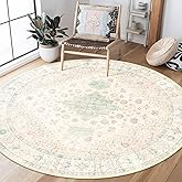 MUJOO Round Rugs 5ft,Circle Area Rug Washable,Circular Rugs for Living Room Dining Room,Boho Non Slip Throw Carpet Light Pink