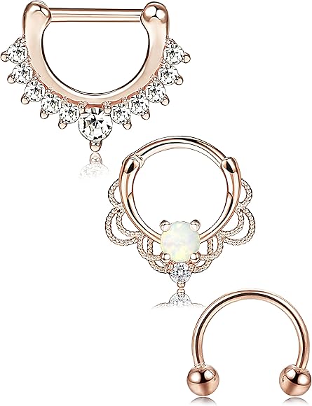 2 8pcs 16g Stainless Steel Nose Ring Septum Hoop Opal Body Piercing Clicker Ring