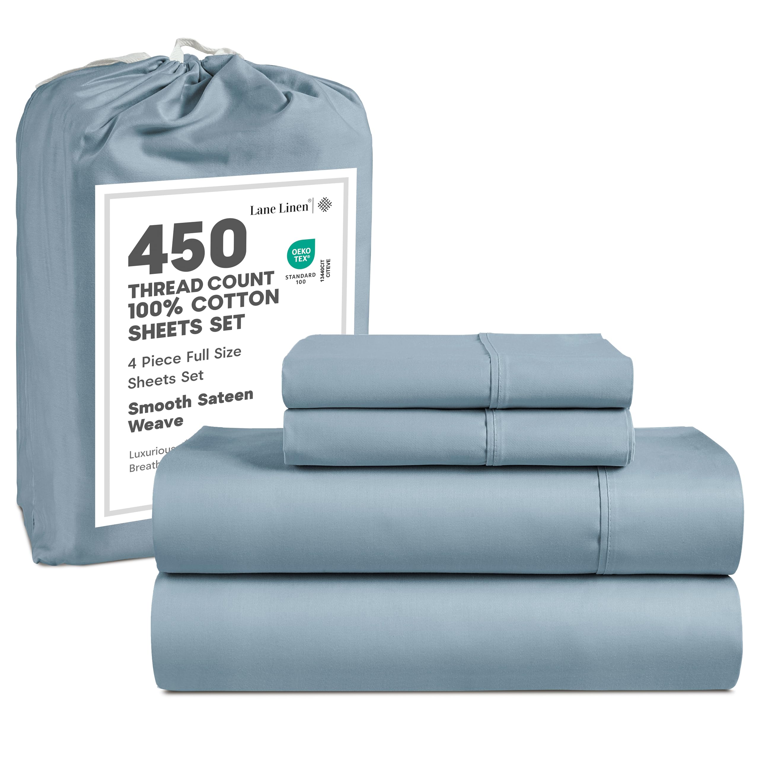 Photo 1 of 450 TC Luxury Cotton Full Size Bed Sheets, 100% Mercerized Cotton Fully Elasticized Bed Sheets Full Size, Soft & Breathable Deep Pocket Bedding Set, Hotel like Full Bedding set - French Blue