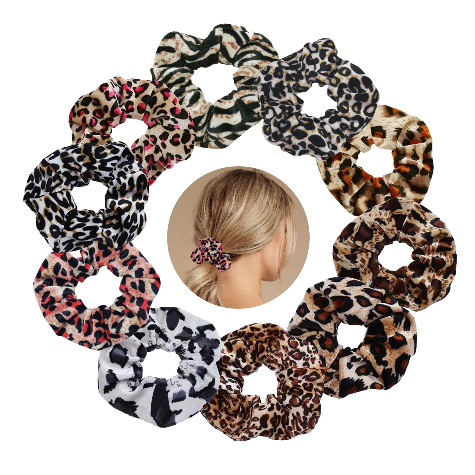 10 Pcs Leopard Hair Scrunchies,Animal Print Elastic Hair Bands,Flannelette Simple,Scrunchy Hair Ties Ropes for Women and Girls