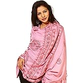 Exotic India Printed Surya (Sun God) Prayer Shawl - PolyCotton - Color Pink