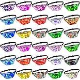 30 Pcs Holographic Fanny Bag Neon 80s Party Waist Pack Reflective Laser Belt Bag Metallic Color with Adjustable Belt for Men Women 80s Rave Festival Concert Outdoor Activities, 17 Colors