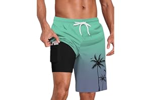Lzzidou Men's Swim Trunks with Compression Liner Quick Dry Board Shorts Waterproof Bathing Suit