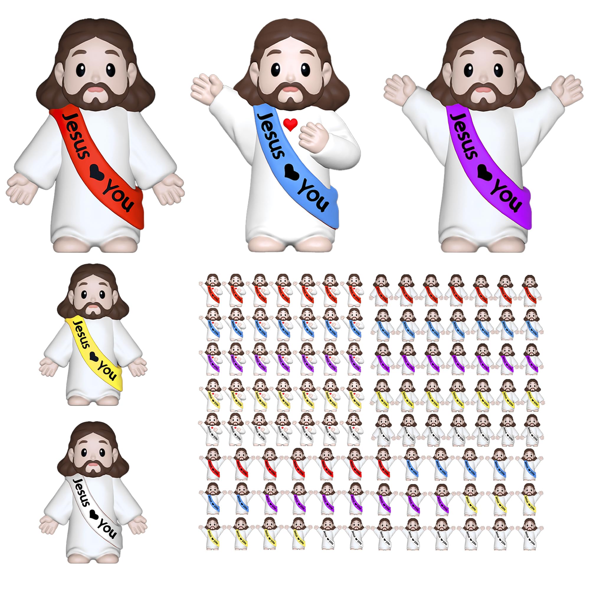 Photo 1 of 105 PCS Little Jesus Figures,Mini Jesus Figurines - Tiny Statues for Easter Egg Stuffers,Religious Gifts,Parties,Baptism Gifts,Multicolor Miniature Decorations,Hide and Seek Figurines?Multicolor?