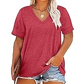 Kancystore Women's Plus Size V Neck T Shirts Short Sleeve Tops Casual Summer Tshirts Loose Fit Tees XL-5X