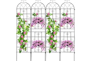 ZBPRESS 4 Pack 86.2x19.7in Metal Garden Trellis for Climbing Plants,Black Metal Garden Trellis for Vines Plant Rose Vegetable Support,Large Decorative Outdoor Trellis