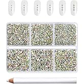 Beadsland 7200pcs Flatback Rhinestones,AB Crystal Rhinestone Nail Gems Round Crystal Rhinestones for Crafts,Mixed 6 Sizes with Wax Pencil Kit, SS3-SS10,Crystal AB