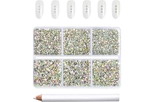 Beadsland 7200pcs Flatback Rhinestones,AB Crystal Rhinestone Nail Gems Round Crystal Rhinestones for Crafts,Mixed 6 Sizes with Wax Pencil Kit, SS3-SS10,Crystal AB