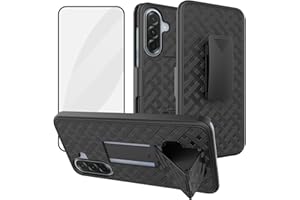 Ailiber for Samsung Galaxy S25 FE Case, Samsung S25 FE Belt Clip Case Holster with Tempered Glass Screen Protector, Swivel Ki
