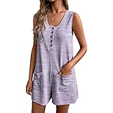 Ekouaer Women Rompers Summer Casual Overalls Shorts Waffle Loose Jumpsuit with Pockets 2025 Beach Outfits Vacation Clothes Purple L