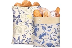 Yoikun Beeswax Bread Bags, 2 Pack Reusable Bread Bag Large – Natural Linen Cotton Food Storage Covers for Sourdough & Homemad