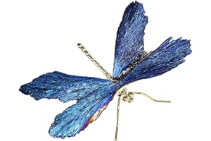 AMOYSTONE Stone Dragonfly Ornament Electroplated Blue Black Kyanite Alloy Dragonfly Crystal for Collection Home Decor Gift