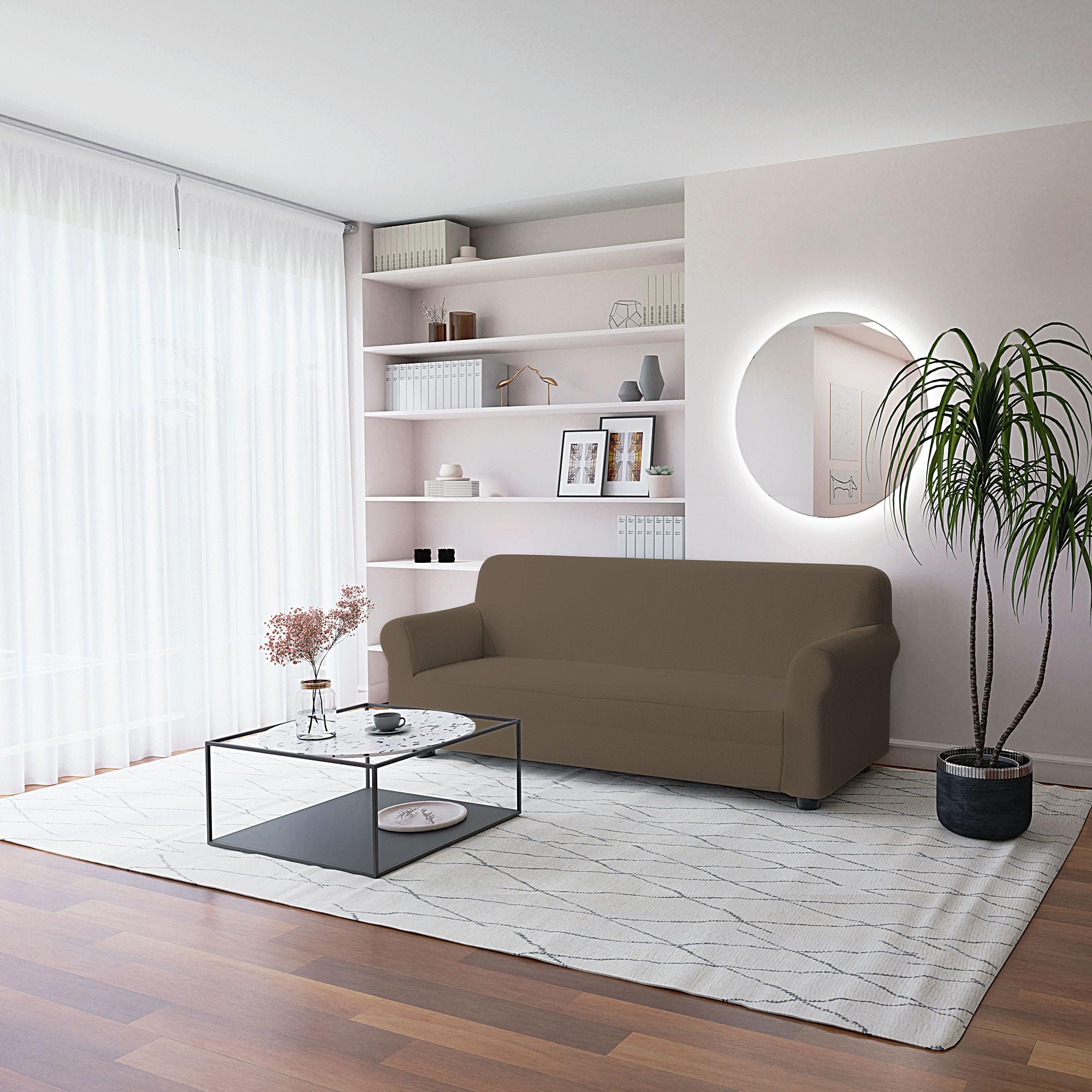 Italian Bed Linen Elastic Sofa Cover “Piu Bello”, 97% Polyester + 3% Elastometer, Dove Gray, 3 Places