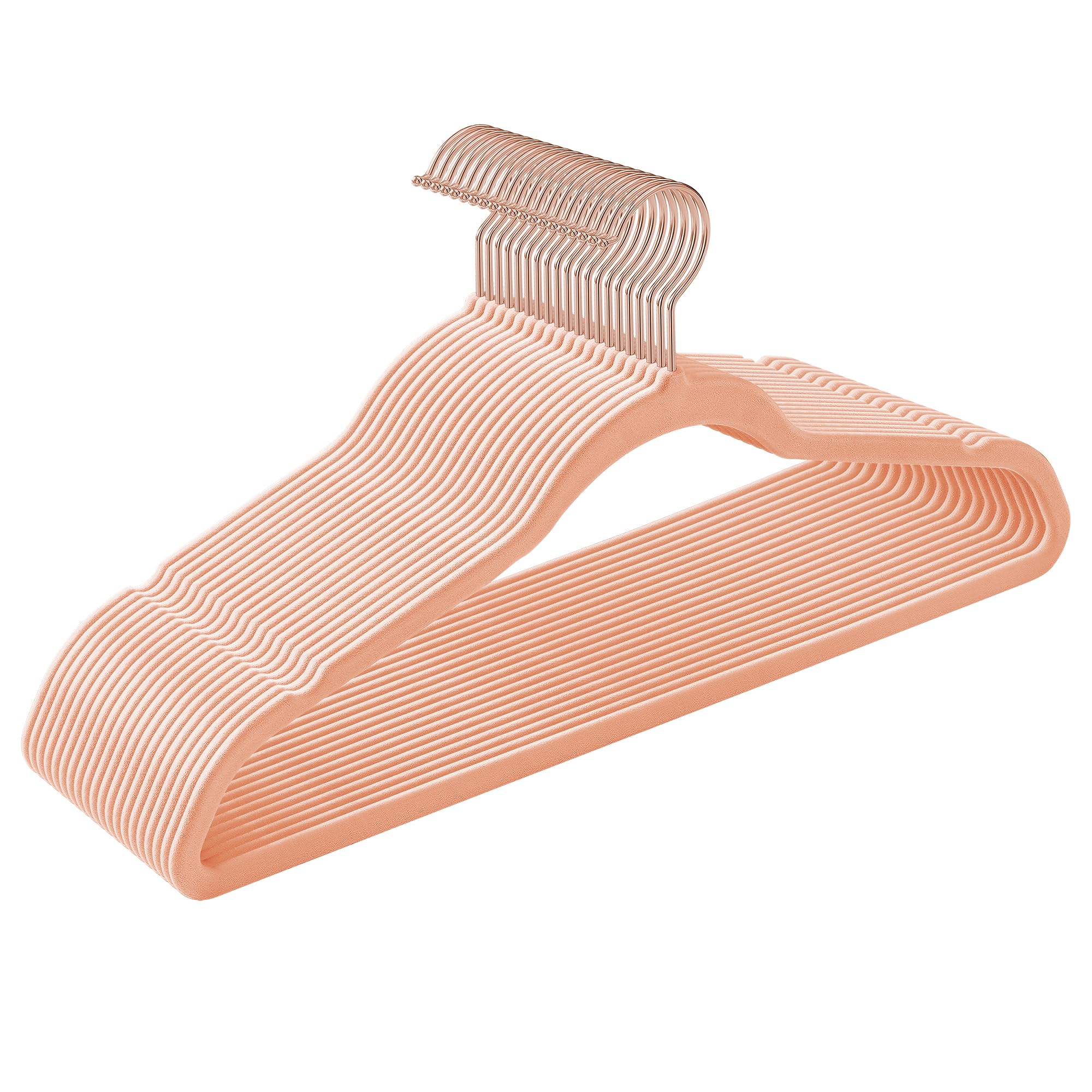 SONGMICS Set of 20 Velvet Hangers, 41.5 cm Wide, Space-Saving, High Load Capacity, with 360° Swivel Hooks, for Coats Shirts Suits, Pink and Rose Gold CRF026P01