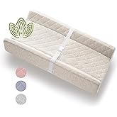 Organic Cotton Contoured Baby Changing Pad w/Waterproof Foam Mattress, Includes Soft, Removable & Washable Cover, Safety Stra