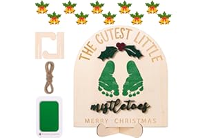 RANERVZ DIY Christmas Footprint Art Sign 2025 Baby’s First Christmas Milestone Keepsake The Cutest Little Wooden Mistletoes Craft Sign for Baby Shower Newborn Announcement Photoshoot Prop Footprint Gift