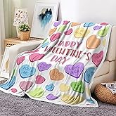 Valentine's Day Throw Blanket, Candy Conversation Cute Heart Colorful Cozy Flannel Blanket for Home Bed Sofa Couch Chair,Lightweight Warm Fuzzy Blanket for Mom Wife Girlfriend Valentine's Day Gift