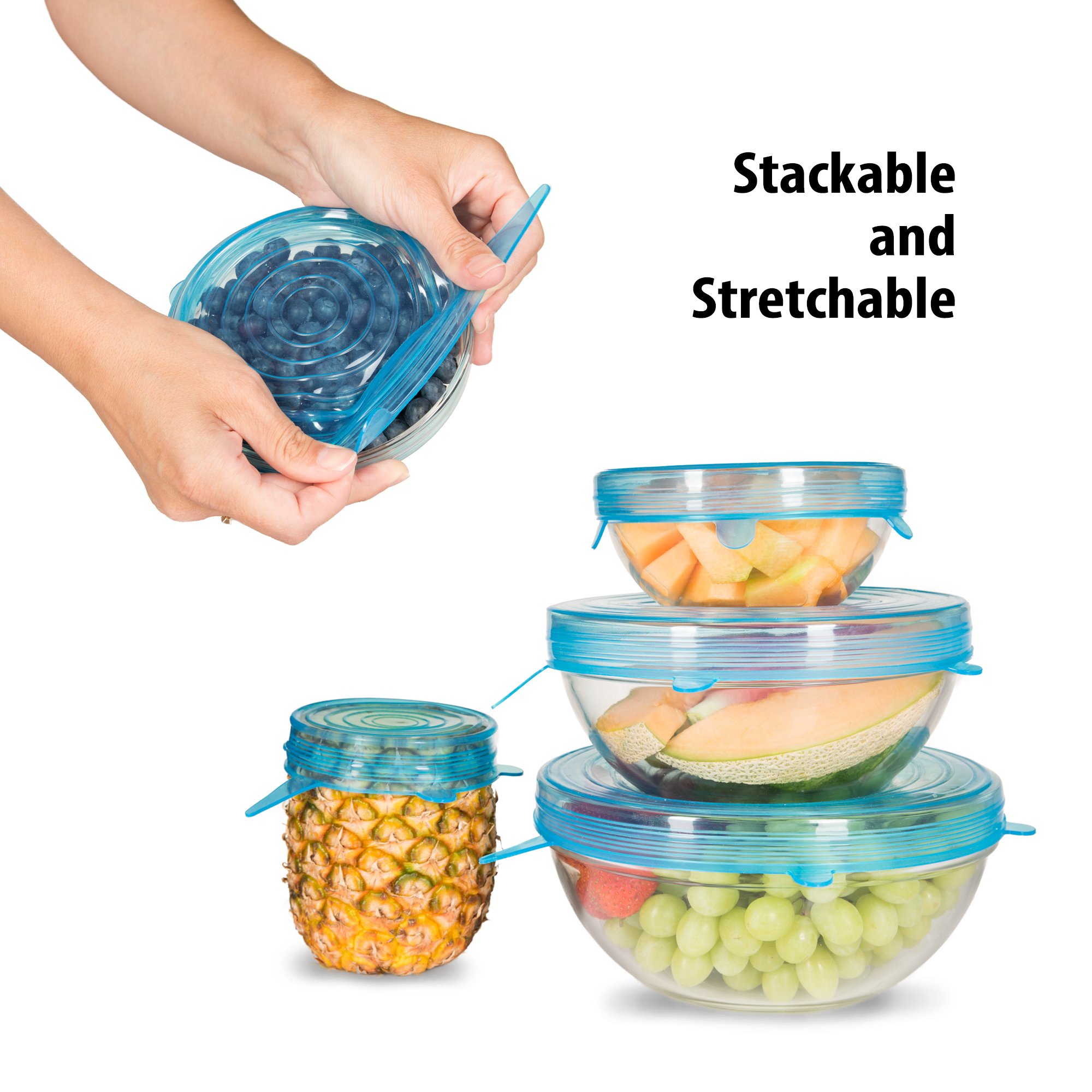 Silicone Stretch Lids, 7 Pack Exclusive, Insta Lids, Food Covers, Bowl