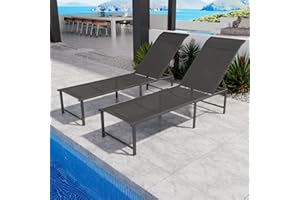 RICNOD Outdoor Pool Lounge Chairs, 2 pcs Patio Aluminum Chaise Lounge, Five-Position Recliner Loungers for Poolside Yard Balcony Deck Beach (Grey)