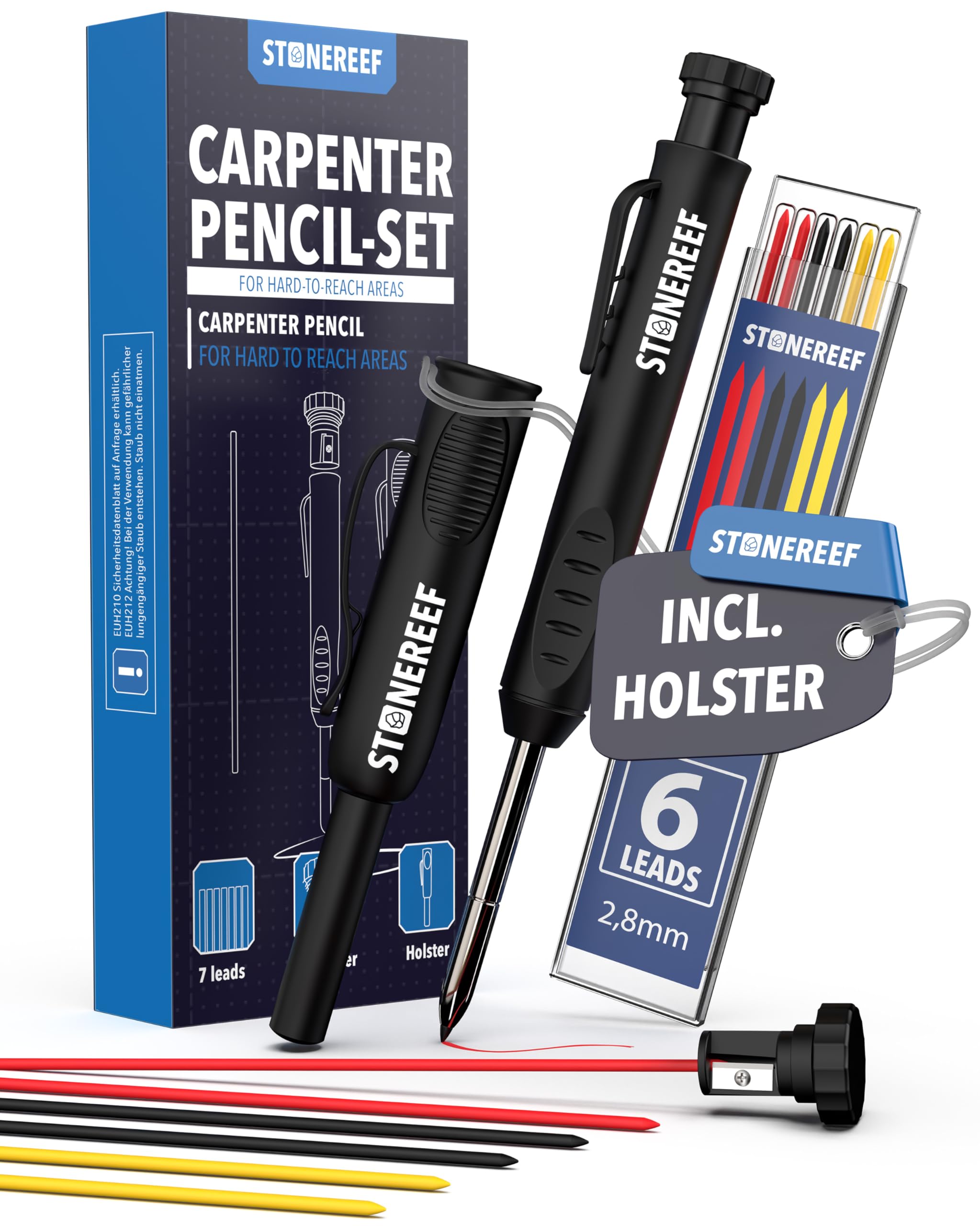 STONE REEF Professional Deep Hole Marker [Including Holder] Pencil Construction Site, Carpenter's Pencil, Borehole Marker, Marker Pen, Craftsman Pencil, Building Pencils, Depth Hole Markers, Hole