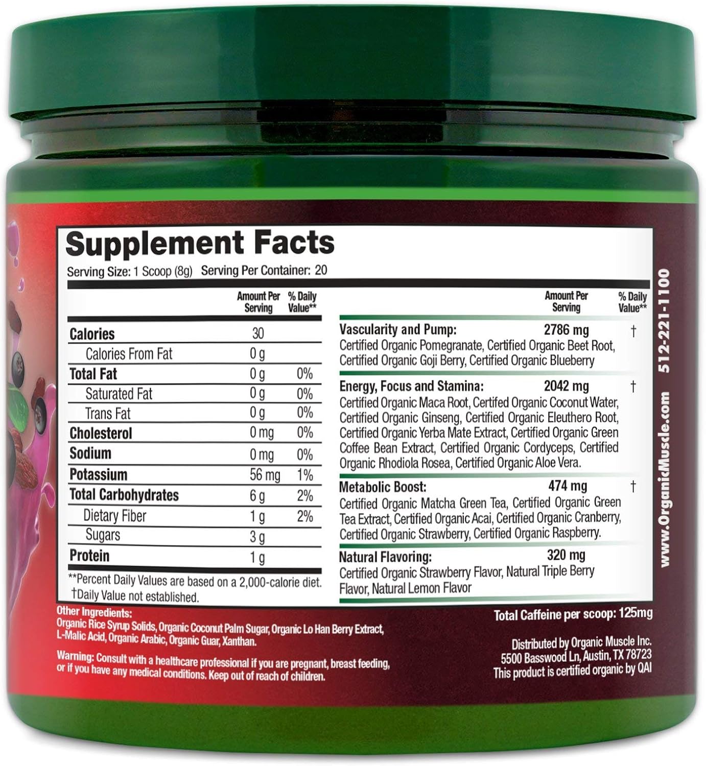 Organic Muscle #1 Rated Organic Pre Workout Powder-Natural Vegan Keto Pre-Workout & Organic Energy Supplement for Men & Women- Non-GMO, Paleo, Gluten Free, Plant Based -Lemon Berry -160g: Health & Personal Care
